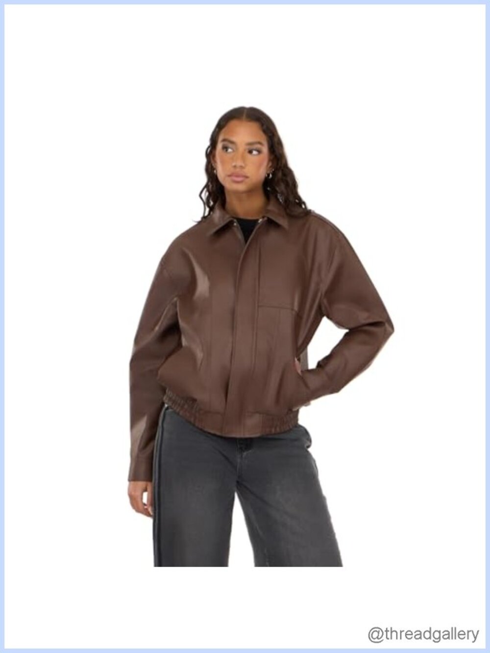 Women's Zip Front Faux Leather Bomber Jacket Lightweight